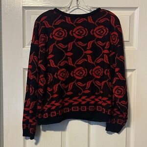 Vintage Red and navyRose Pattern Sweater. No tags. M/L